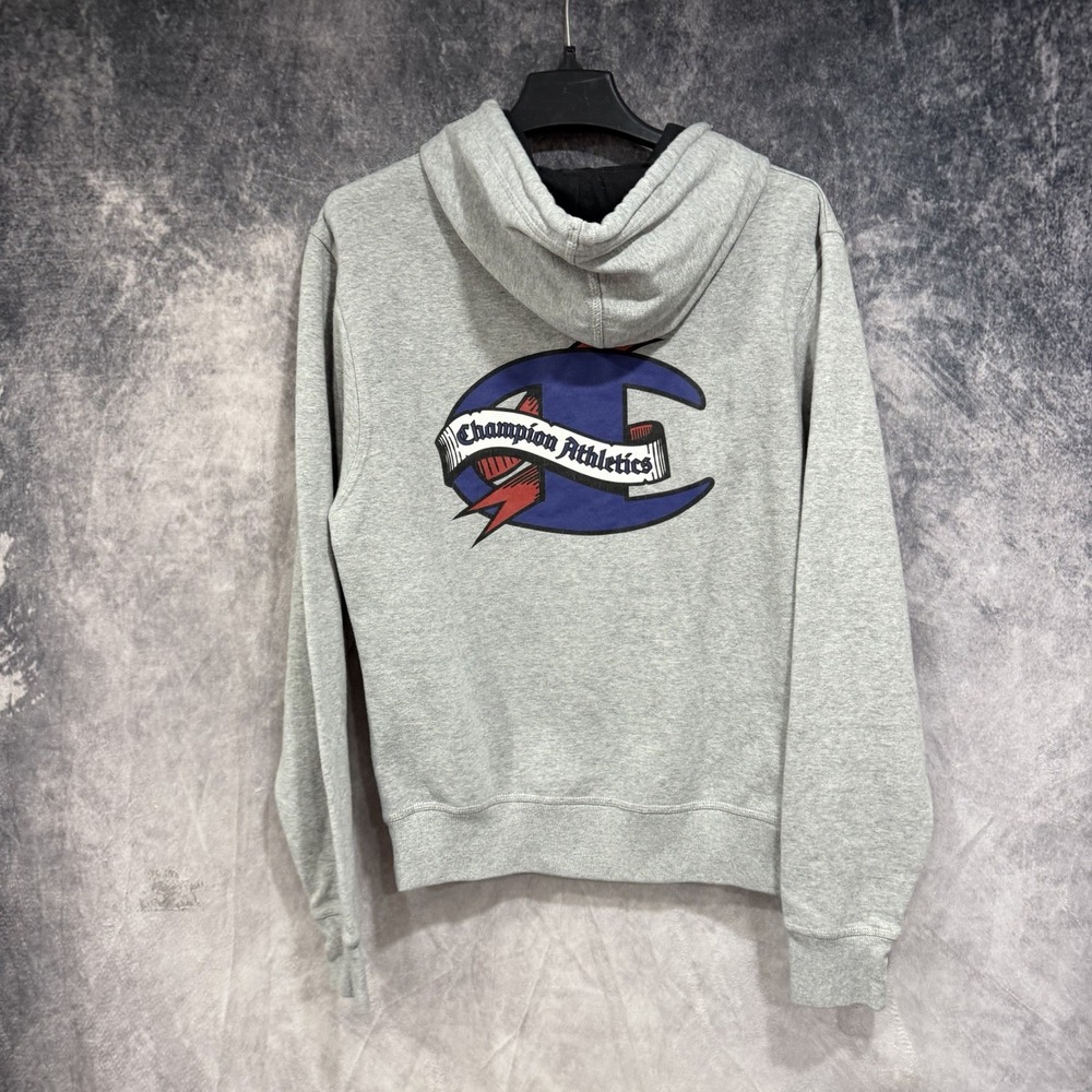 Champion Men’s Graphic Hoodie Sweatshirt Gray Back Graphics Drawstring S
